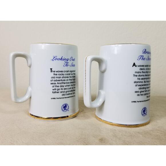 Norman Rockwell Coffee Mug Tea Cup 4 1/2" Gold Trim 1985 Drinkware 11oz x2 - Picture 6 of 12